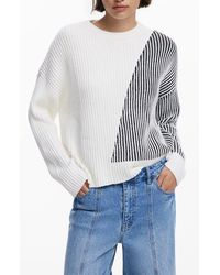 Desigual - Stripe Crewneck Cotton Blend Sweater - Lyst