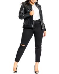 City Chic - Ribbed Faux Leather Biker Jacket - Lyst
