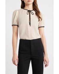 FRAME - Polka Dot Tie Front Puff Sleeve Semisheer Silk Top - Lyst