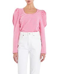 English Factory - Stripe Puff Sleeve Knit Top - Lyst