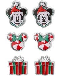 Disney - Mickey And Minnie Mouse Holiday Stud Earring Set, Mickey Santa, Peppermint Minnie And Gift Box - Lyst