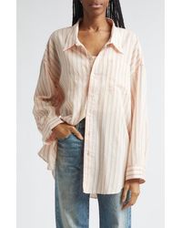 R13 - Drop Neck Stripe Cotton & Silk Blend Button-Up Shirt - Lyst