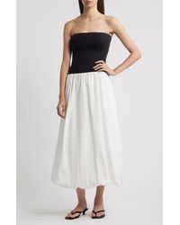 Mango - Luigi Mixed Media Strapless Bubble Hem Dress - Lyst