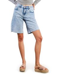 HINT OF BLU - Cool Summer Raw Hem Long Denim Shorts - Lyst
