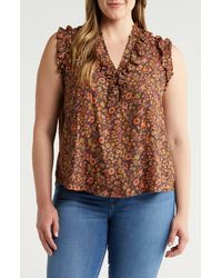Wit & Wisdom - Floral Ruffle Neck Top - Lyst