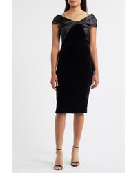 Eliza J - Satin Wrap Detail Velvet Sheath Dress - Lyst