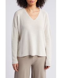 Eileen Fisher - V-neck Organic Cotton Pullover Sweater - Lyst