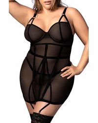 MAPALE - Underwire Mesh Chemise & Thong Set - Lyst