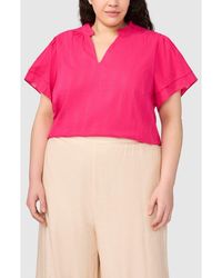 Halogen® - Ruffle Neck Flutter Sleeve Top - Lyst
