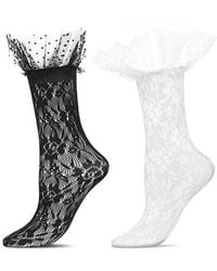 Memoi - Lace Ruffle Cuff Assorted 2-Pack Ankle Socks - Lyst