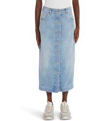 Moncler - Cotton Denim Midi Skirt - Lyst
