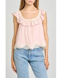 Wayf - Wendy Lace Trim Ruffle Collar Top - Lyst
