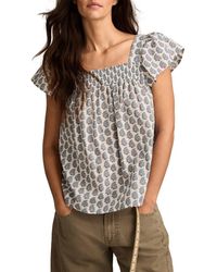 Lucky Brand - Print Smocked Square Neck Cotton Peasant Top - Lyst