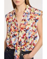 Cinq À Sept - Wildflower Bunch Tie Front Crop Button-Up Shirt - Lyst