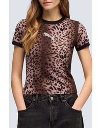 PUMA - Essentials Bedazzled Rhinestone Embellished Leopard Print Cotton Graphic T-Shirt - Lyst