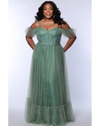 Sydney's Closet - V-Neckline Flutter Sleeve Slim A-Line Plus Size Gown - Lyst