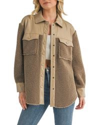 All In Favor - Faux Leather & Faux Shearling Shacket In At Nordstrom, Size X-large - Lyst