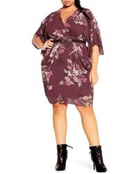 City Chic - Lila Floral Print Faux Wrap Dress - Lyst