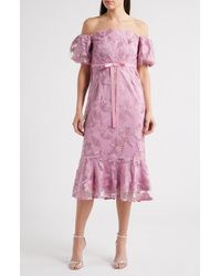 Sam Edelman - Embroidered Off The Shoulder Tie Waist Midi Dress - Lyst