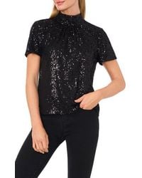 Cece - Sequin Mock Neck Top - Lyst