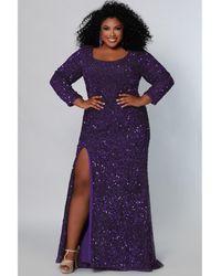 Sydney's Closet - Long Sleeve Fitted Scoop Neck Sequin Plus Size Gown - Lyst