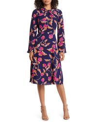 Maggy London - Floral Twist Neck Long Sleeve Midi Dress - Lyst