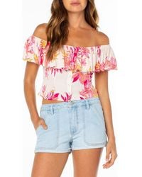 Roxy - Clear Sky Botanical Off The Shoulder Button-Up Top - Lyst