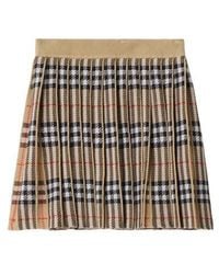 Burberry - Pleated Check Wool Blend Skirt - Lyst