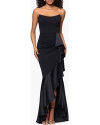 Betsy & Adam - Satin Ruffle Detail Strapless Scuba Crepe Corset Gown - Lyst