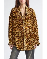 R13 - Leopard Print Drop Neck Velvet Button-Up Shirt - Lyst