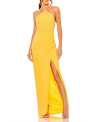 Mac Duggal - Halter Neck Ruched Side Front Slit Gown - Lyst