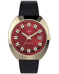 Timex - Q 1972 Reissue Leather Strap Watch, 43Mm X 39Mm - Lyst