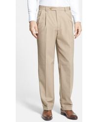 Berle - Self Sizer Waist Plain Weave Pleated Washable Trousers - Lyst