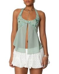Edikted - Floral Sequin Split Chiffon Halter Top - Lyst