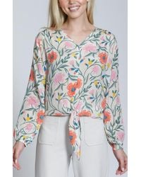 Apny - Print Tie Front Top - Lyst