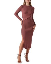 Astr - Cutout Long Sleeve Ribbed Midi Sweater Dress - Lyst
