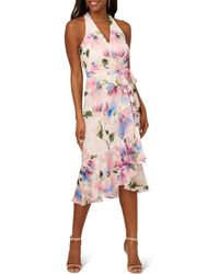 Adrianna Papell - Floral Tie Belt High-low Dress - Lyst