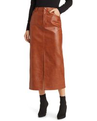 Wayf - Roberta Croc Embossed Faux Leather Midi Skirt - Lyst