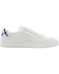 Burberry - Check Leather-cotton Sneakers - Lyst