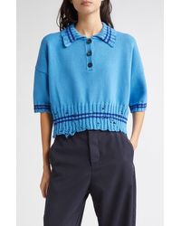Marni - Mending Logo Distressed Boxy Cotton Polo Sweater - Lyst