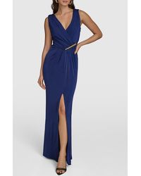 Donna Karan - Ruched Front Slit Sleeveless Gown - Lyst
