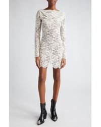 Rabanne - Ruched Long Sleeve Sheer Stretch Lace Minidress - Lyst