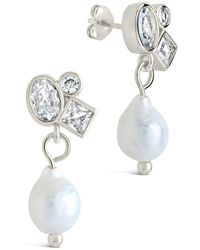 Sterling Forever - Penny Cubic Zirconia Cluster & Freshwater Pearl Drop Earrings - Lyst