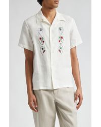 De Bonne Facture - Embroidered Linen Camp Shirt - Lyst