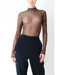 LAPOINTE - Printed Mesh Mock Neck Bodysuit - Lyst
