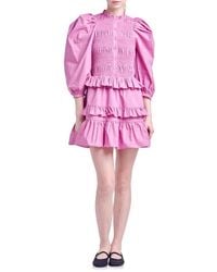 English Factory - Smocked Balloon Sleeve Cotton Minidress - Lyst