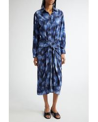 Michael Kors - Abstract Print Tie Front Long Sleeve Shirtdress - Lyst