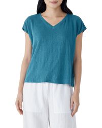 Eileen Fisher - V-neck Organic Linen T-shirt - Lyst