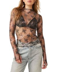 Free People - Printed Lady Sheer Embroidered Long Sleeve Top - Lyst