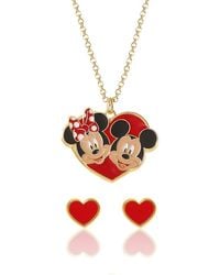 Disney - Mickey & Minnie Heart Necklace And Stud Earrings Set - Lyst